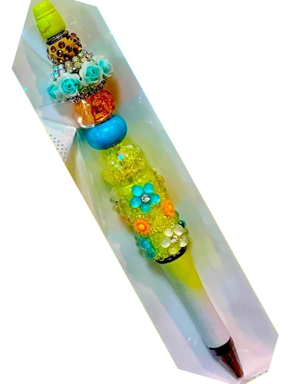 Colorful Beaded Pen with Floral Accents